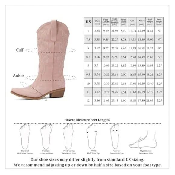 Women's PU Leather Boots Chunky Heel Pointed Toe Wide Calf Pull-On - Picture 7 of 8